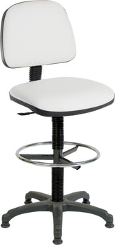 Teknik Office Ergo Blaster Draughtsman Medium Back PU Operator Office Chair With Ring Kit Conversion and Fixed Footrest White - 1100PUWHI/1163 DD